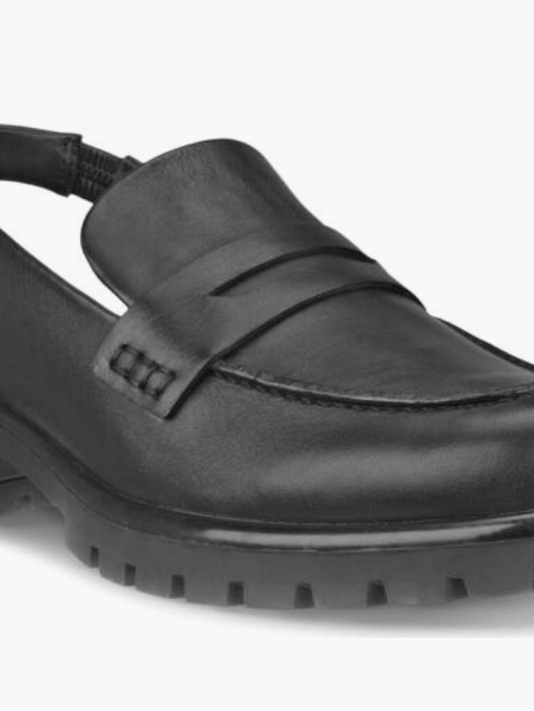 Ecco Modtray Black Leather Sling Back Penny Loafer